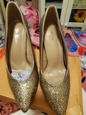 ASOS BE MINE Gold Glitter Pointed-Toe Stiletto Heels